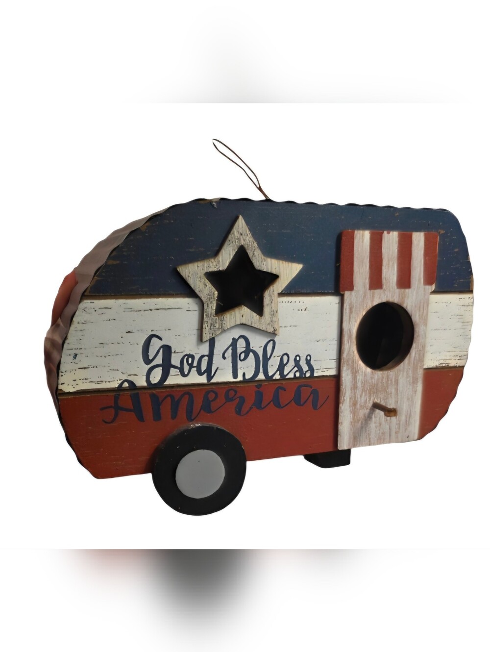 NEW God Bless America patriotic Camper decor or birdhouse Rustic Americana Look.
